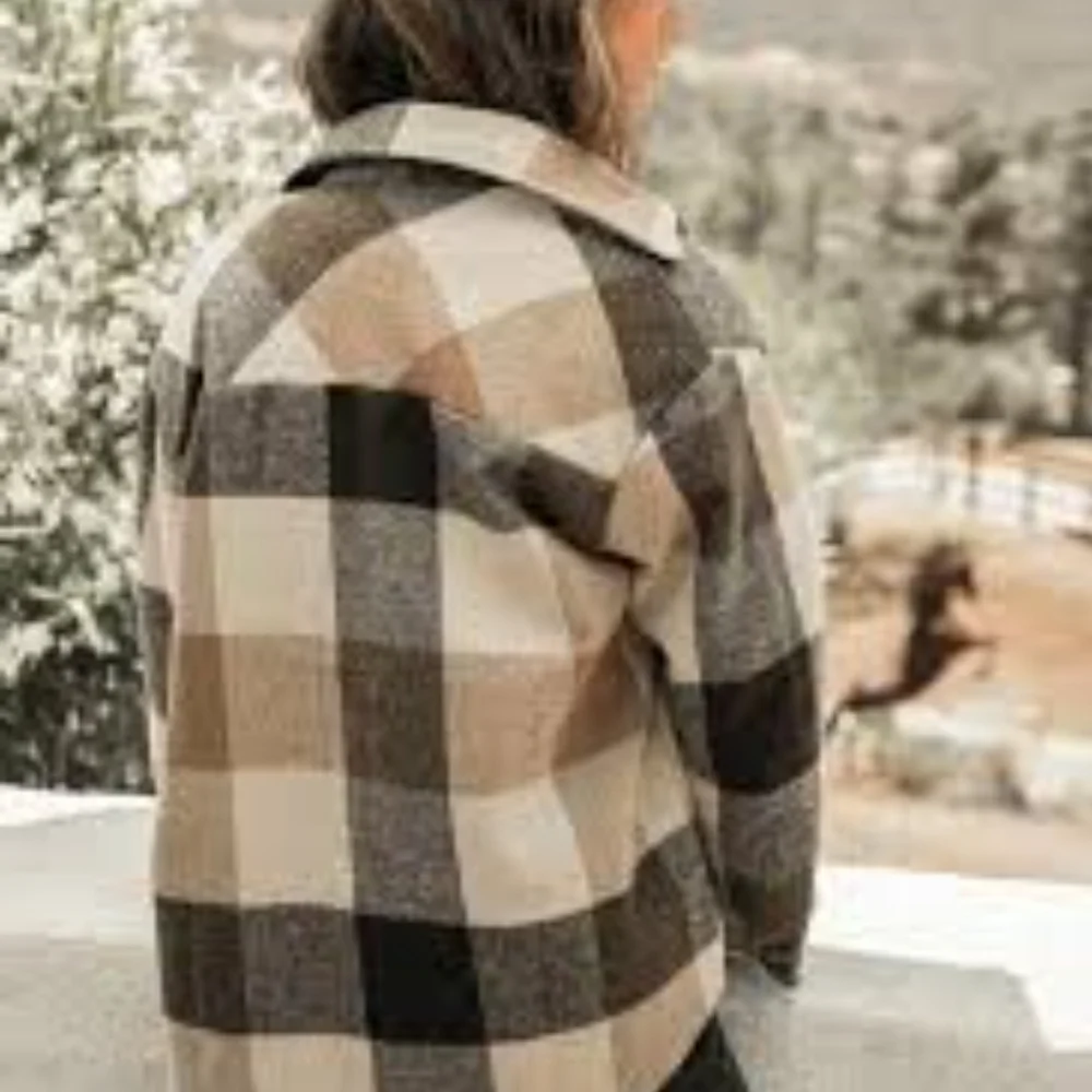 NEW Cozy Rustic Flannel Plaid Shacket Top Jacket Coffee Brown Tan - Picture 1 of 5